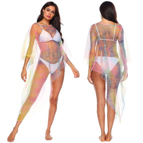 Dame transparent strandoverdel med blomstermotiv Stilla