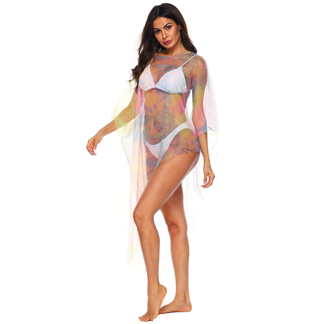 Dame transparent strandoverdel med blomstermotiv Stilla