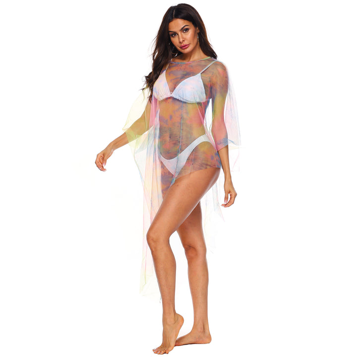 Dame transparent strandoverdel med blomstermotiv Stilla