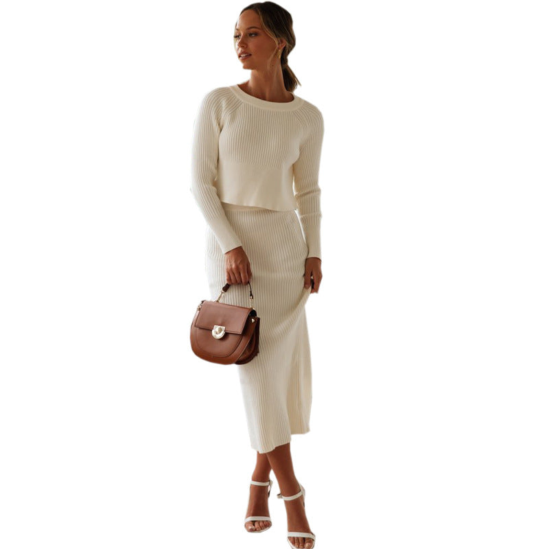 Kvinder elegant strikket sæt med cropped sweater og maxi nederdel Stilla