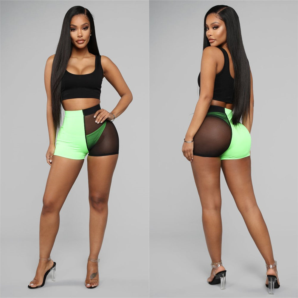 Dame Sporty Crop-Top og Figursyet Shorts med transparente indsæt Stilla
