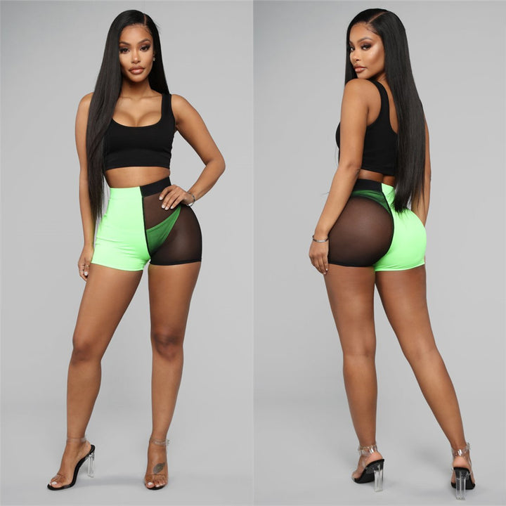 Dame Sporty Crop-Top og Figursyet Shorts med transparente indsæt Stilla