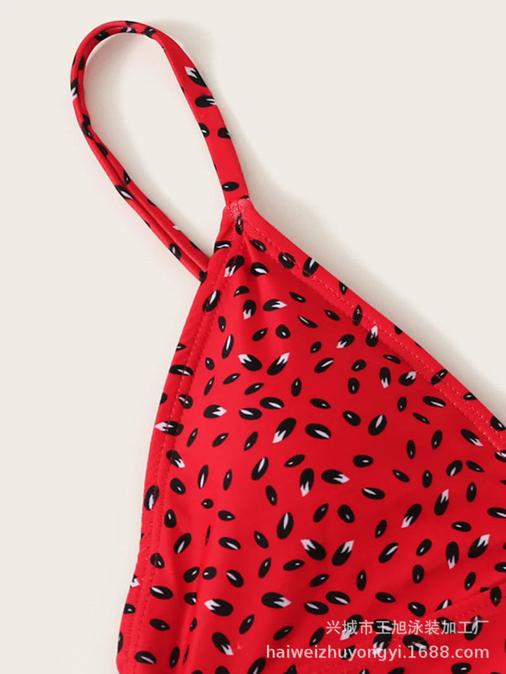 Dame Bikini-sæt med frugtagtig vandmelon-mønster og høj talje Stilla