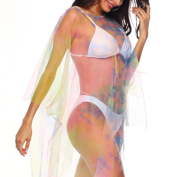 Dame transparent strandoverdel med blomstermotiv Stilla