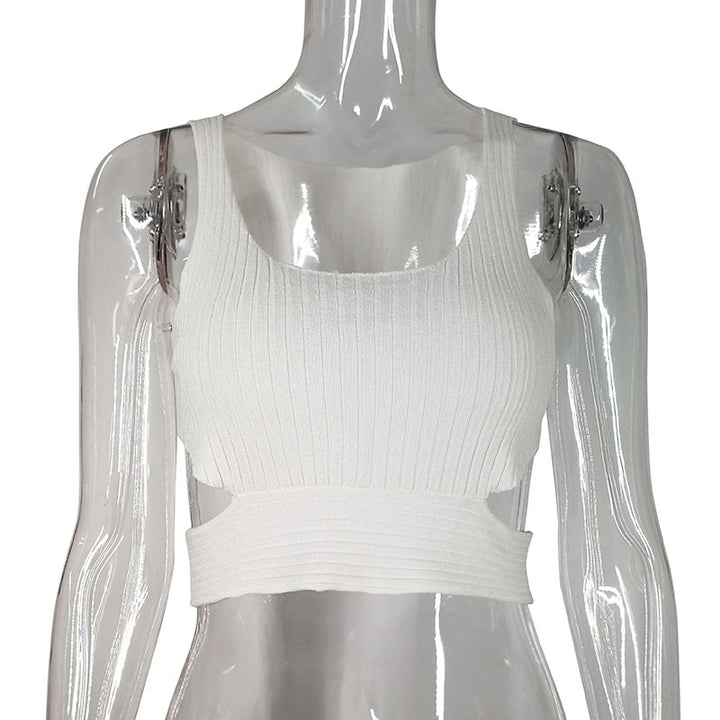 Dame Strikcrop-top med dyb rygudskæring og bred ribdesign Stilla