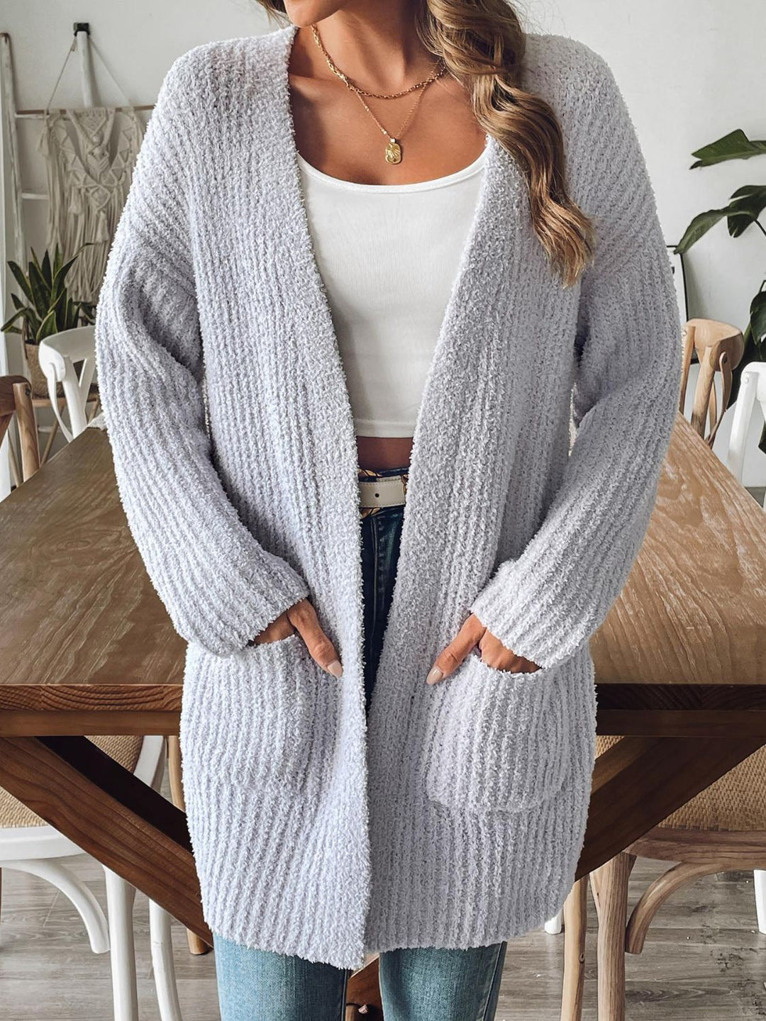Stilla | Åben Strikjakke med Blødt Materiale til Behageligt Look
