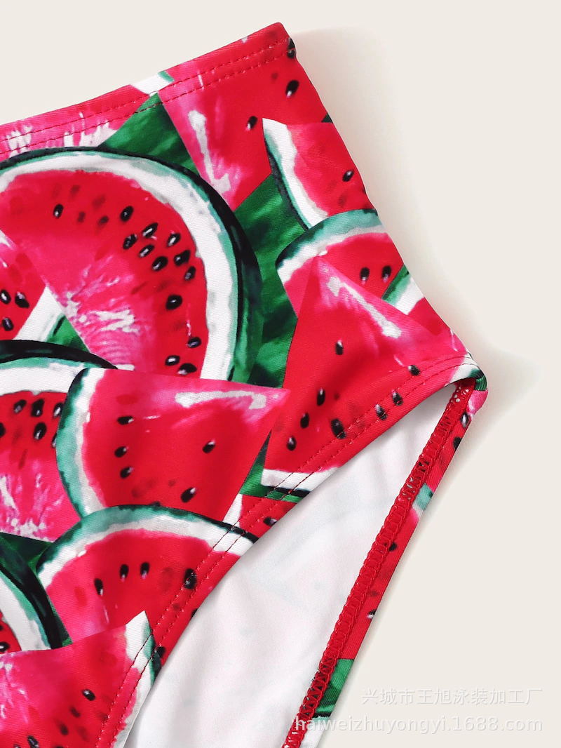 Dame Bikini-sæt med frugtagtig vandmelon-mønster og høj talje Stilla