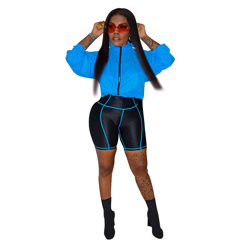 Dame Sporty Sæt med luftig Jakke og figursyet Cykelshorts Stilla