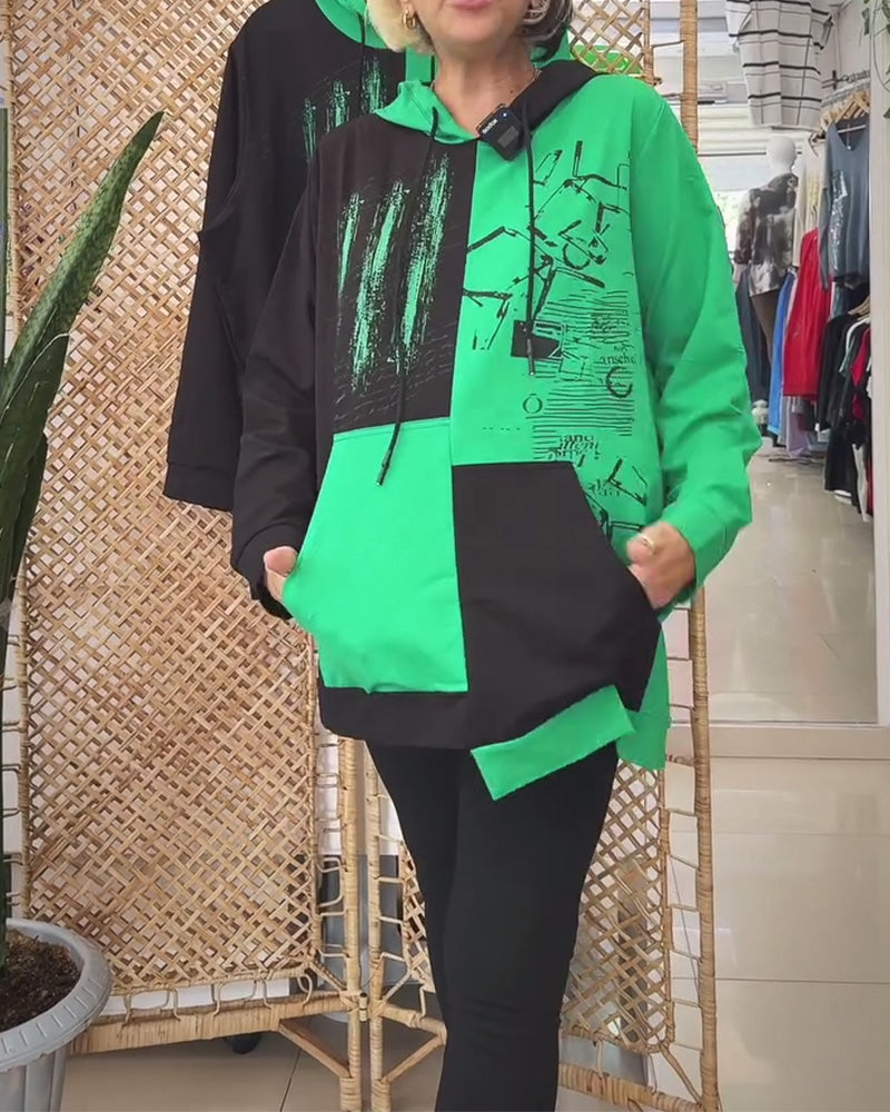 Stilla | Sweatshirt med hætte og farvebloktryk