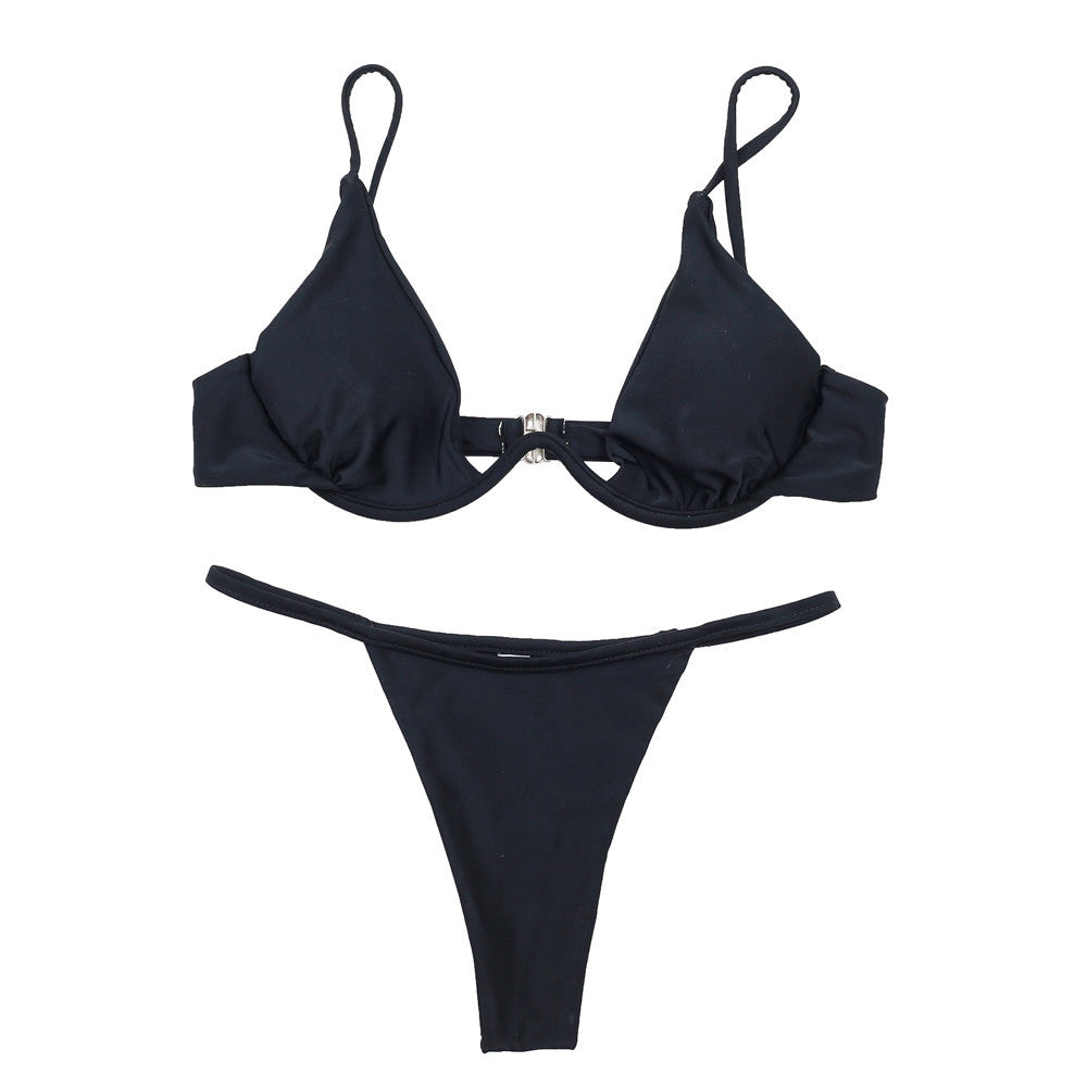 Damer trekants-bikini med skinnende top og justerbare stropper Skovae