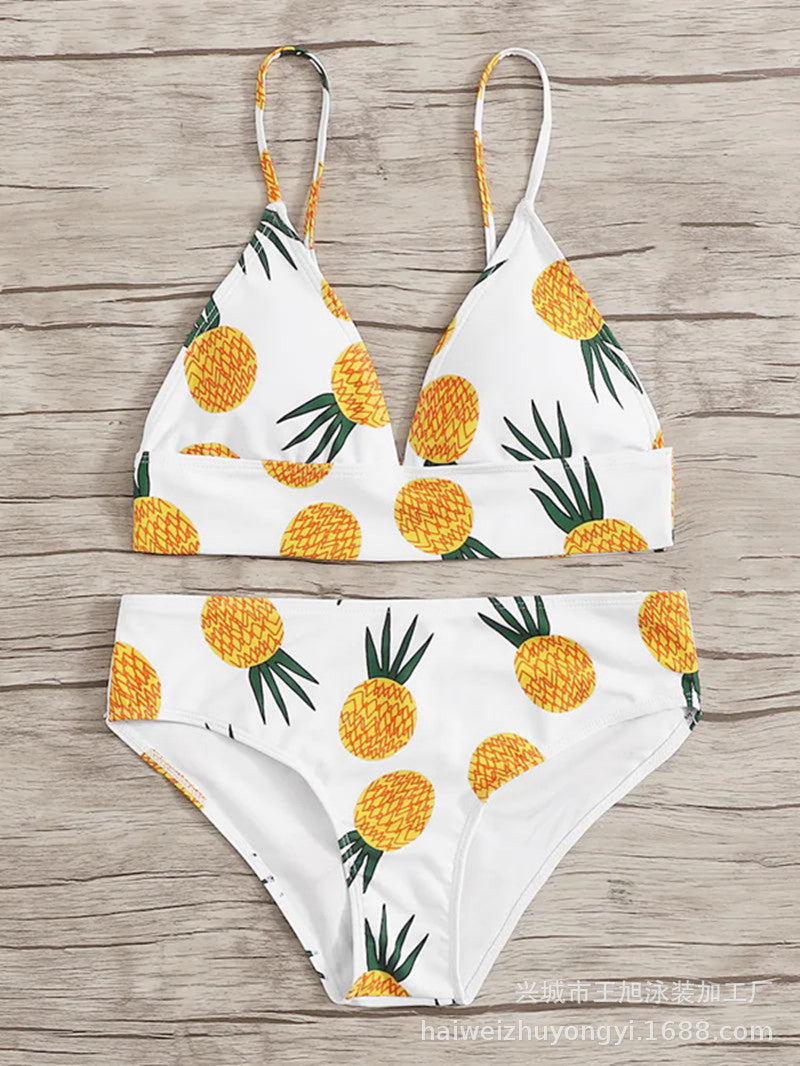 Dame bikini-sæt med glad ananas-design og justerbare stropper Stilla