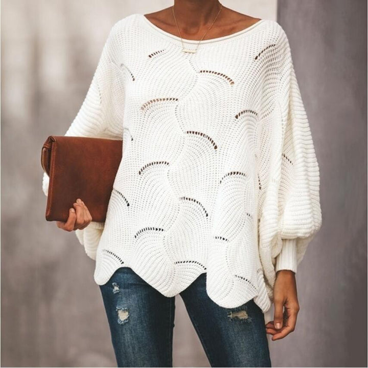 Kvinders Oversized Strikket Sweater med Tekstur Wavesmønster og Bredde Ærmer Stilla