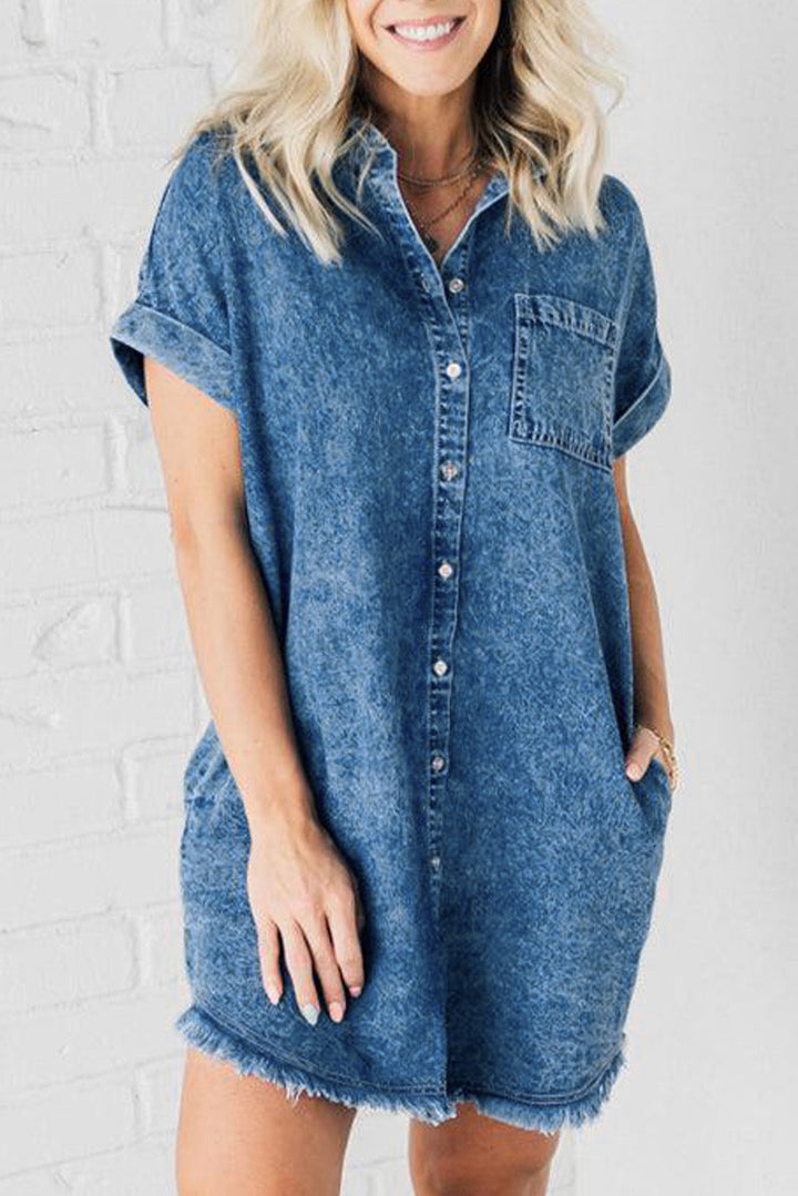 Stilla | Hem Pocketed Cap Sleeve Denim Dress