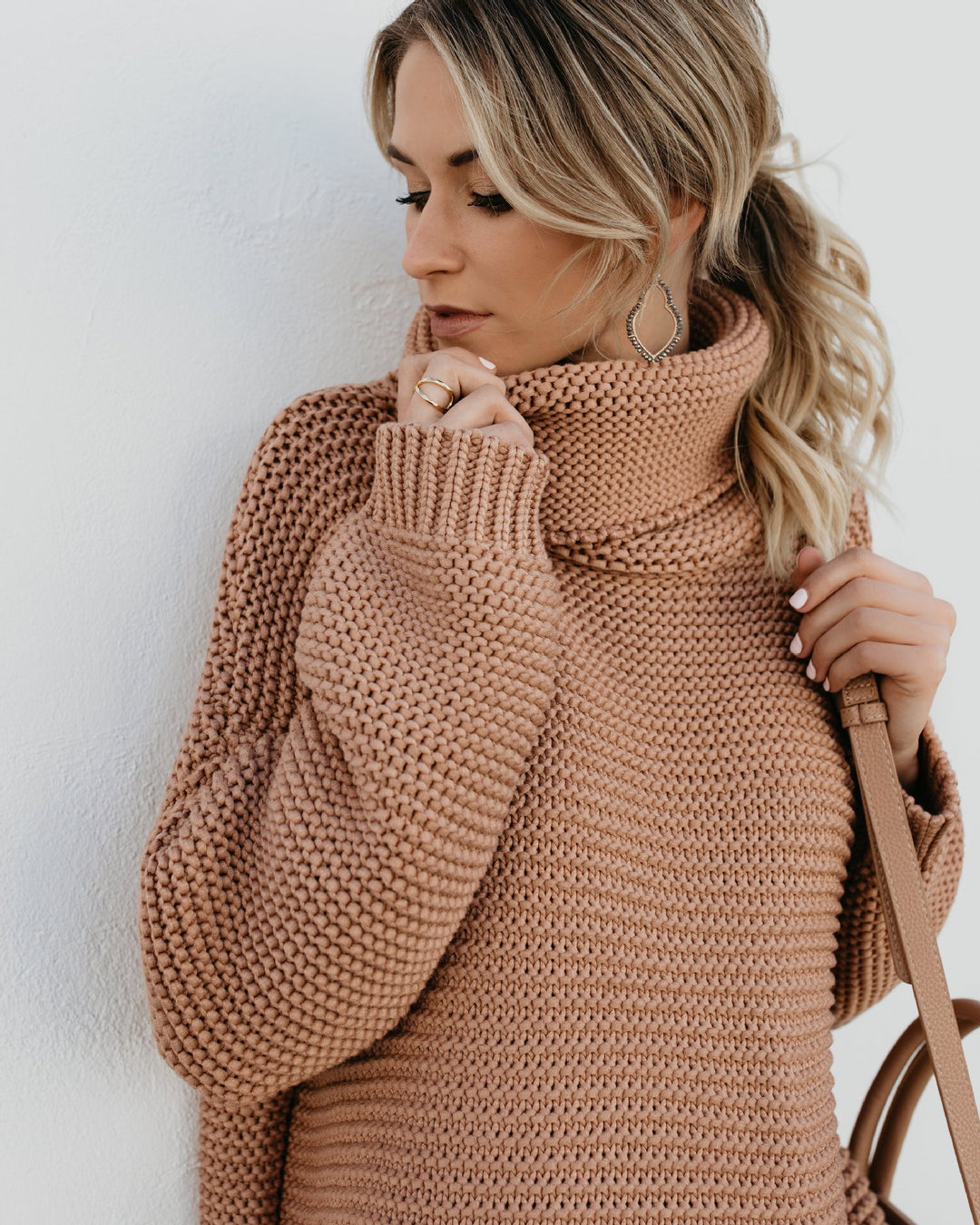 Dame Behagelig Oversized Strikpullover med Høj Krave Stilla