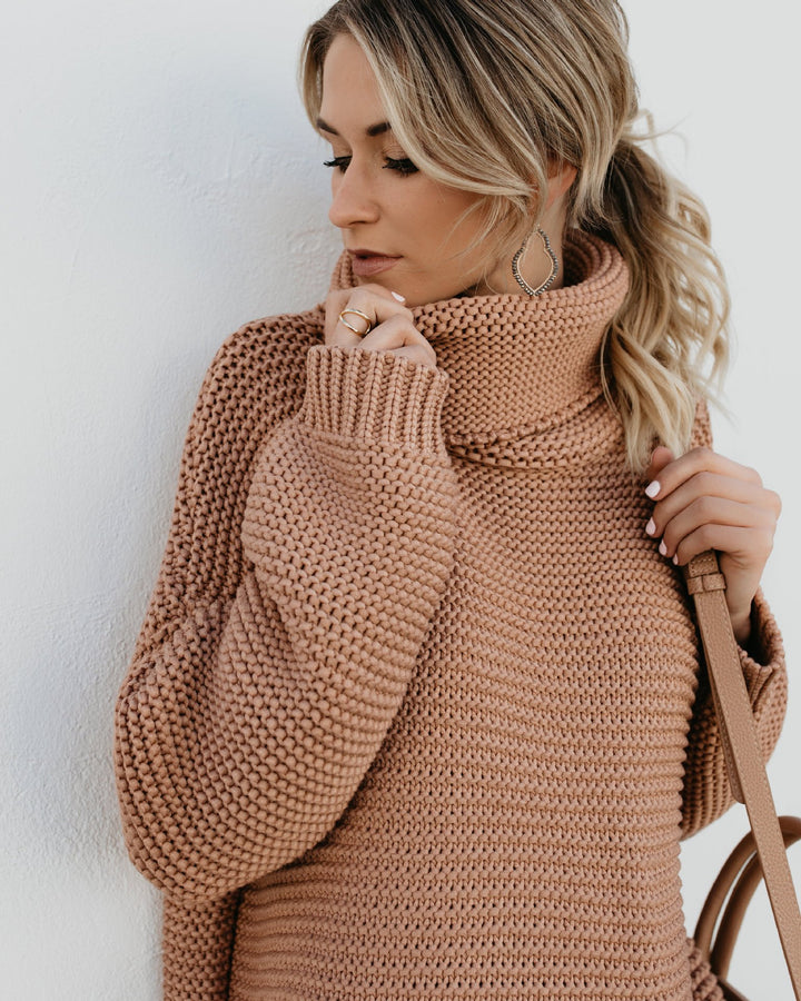 Dame Behagelig Oversized Strikpullover med Høj Krave Stilla