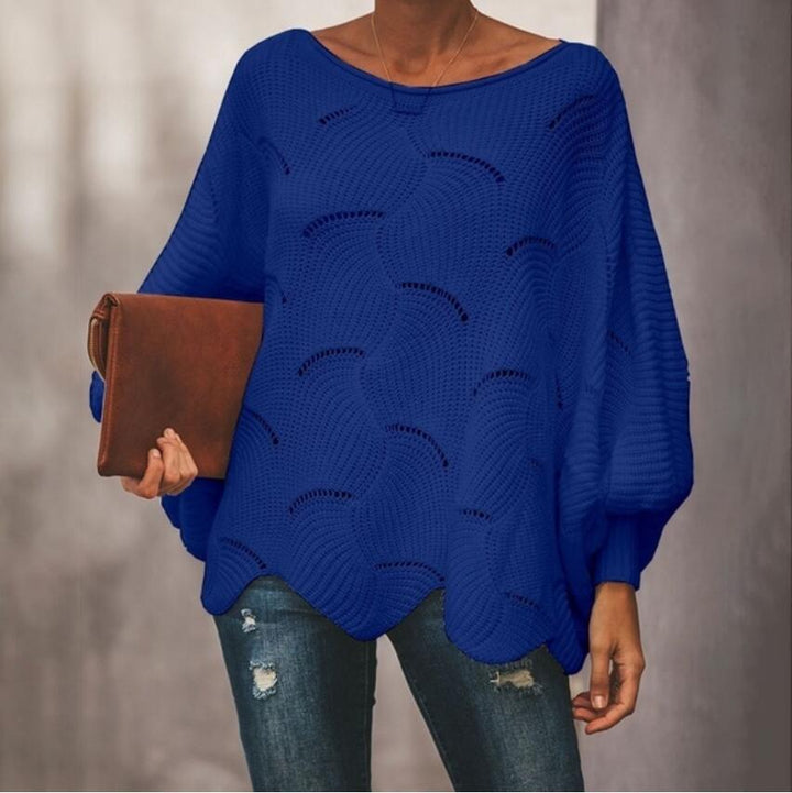 Kvinders Oversized Strikket Sweater med Tekstur Wavesmønster og Bredde Ærmer Stilla