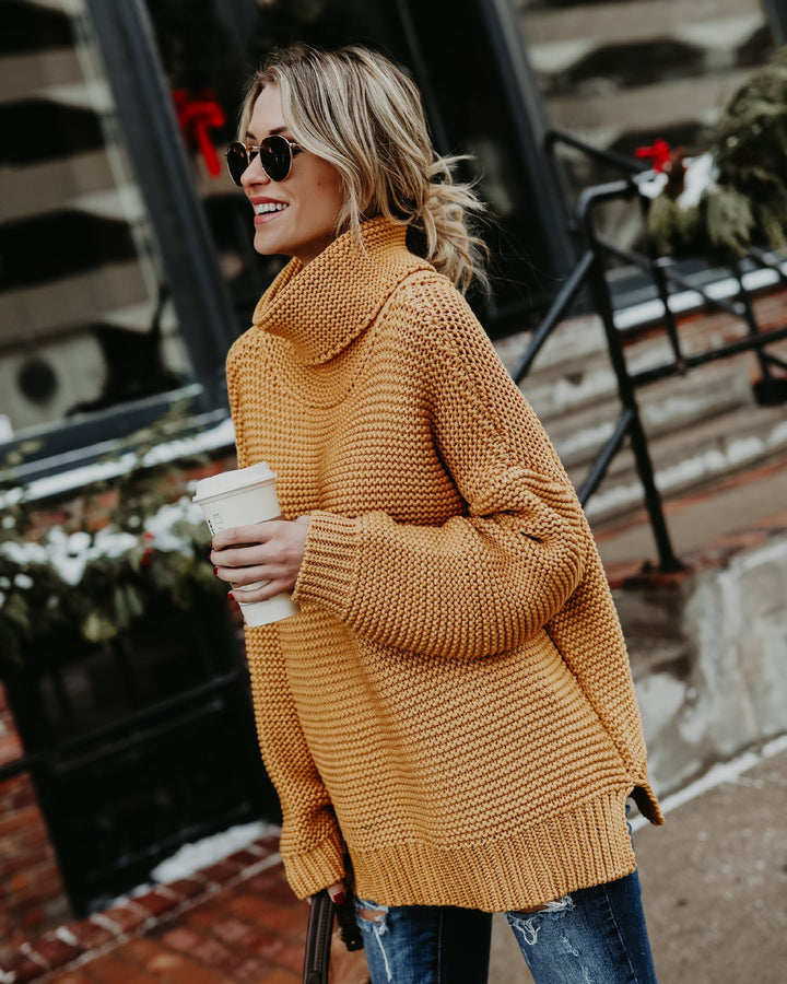 Dame Behagelig Oversized Strikpullover med Høj Krave Stilla