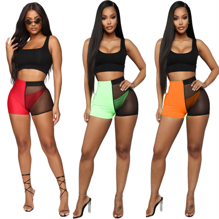 Dame Sporty Crop-Top og Figursyet Shorts med transparente indsæt Stilla