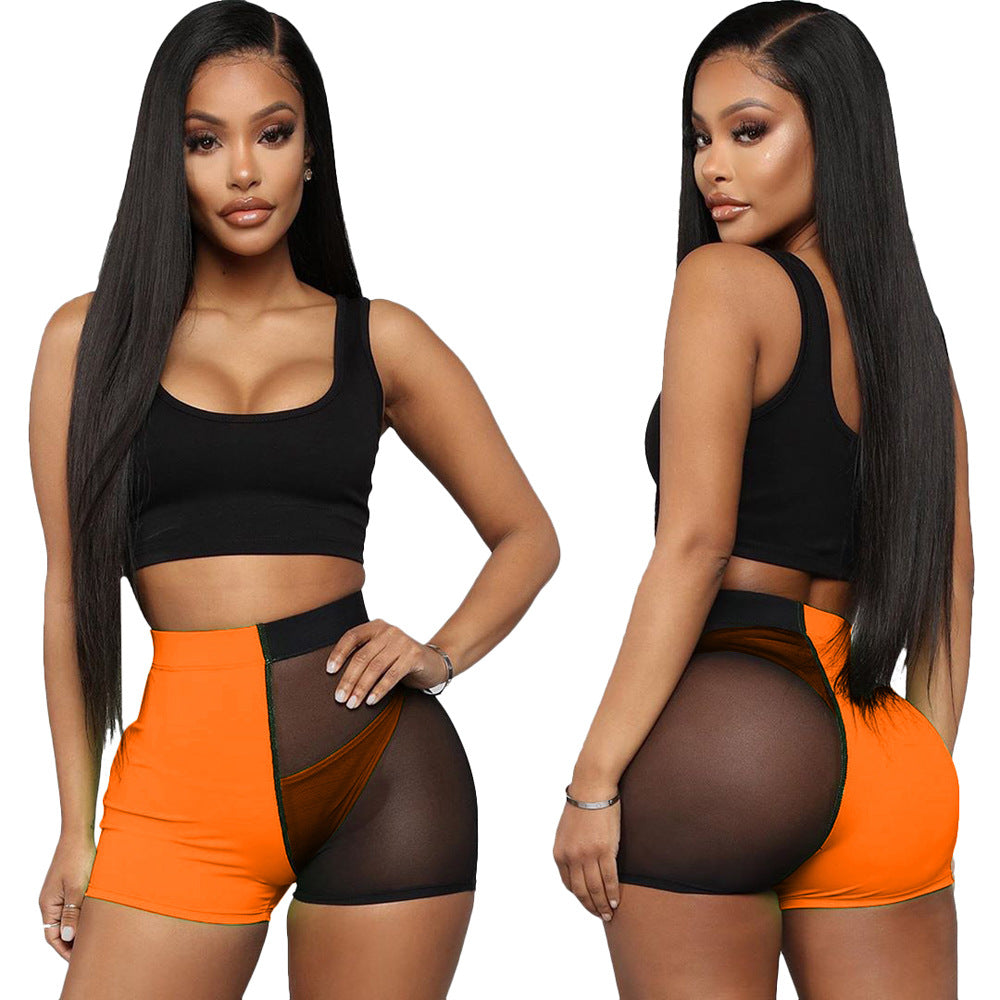 Dame Sporty Crop-Top og Figursyet Shorts med transparente indsæt Stilla