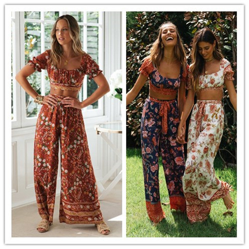 Dames to-delt sæt med cropped top og brede bukser Stilla