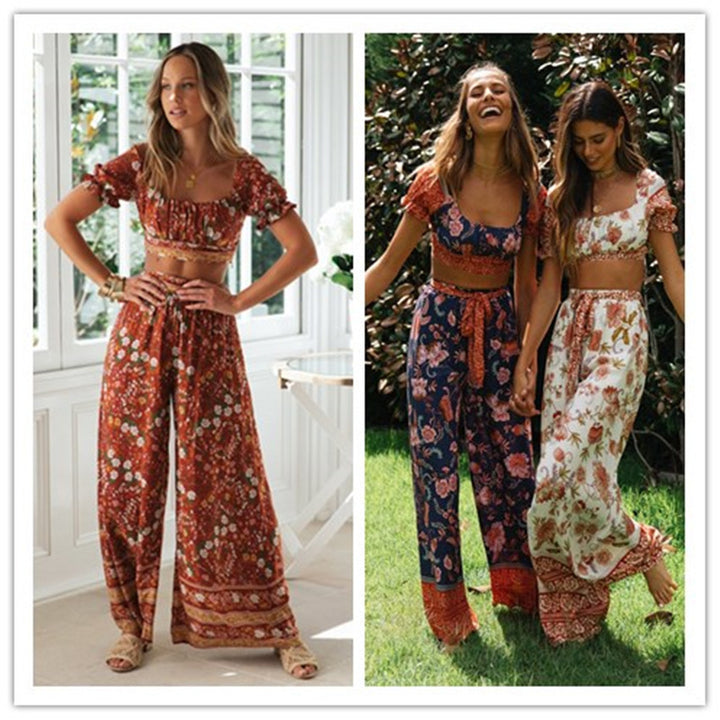 Dames to-delt sæt med cropped top og brede bukser Stilla