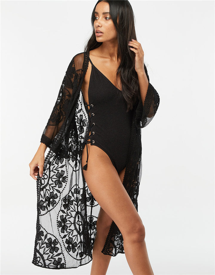 Kvinder Elegant Hæklet Kimono med floral design Stilla
