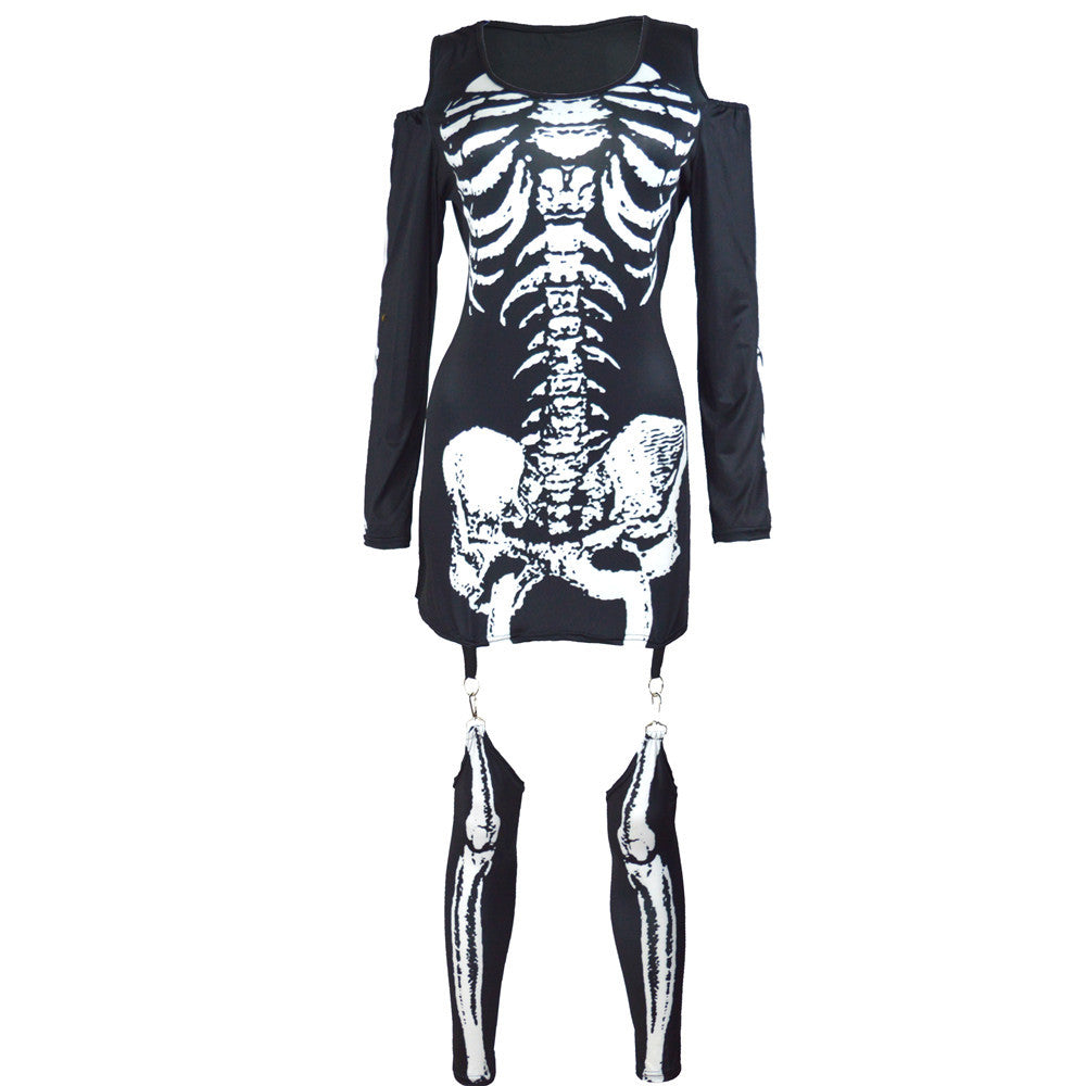 Dame Skelettryk Kostume Kjole Stilla