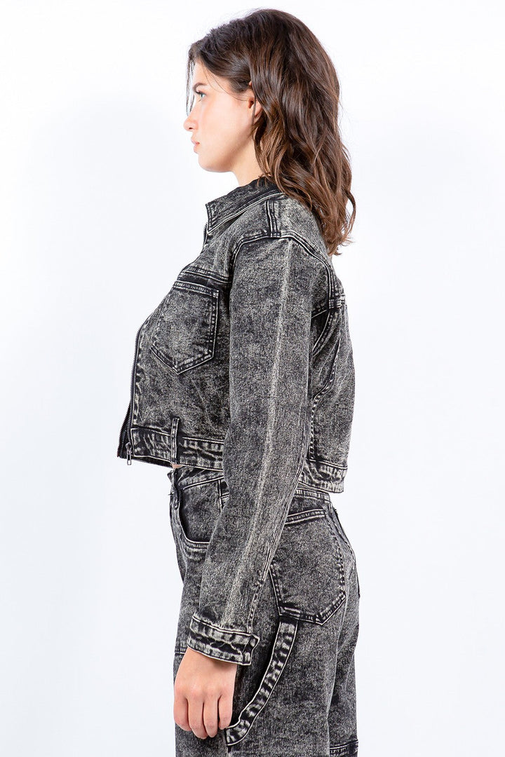 Stilla | Bazi Overdyed Bleached Zip Up Cropped Jacket