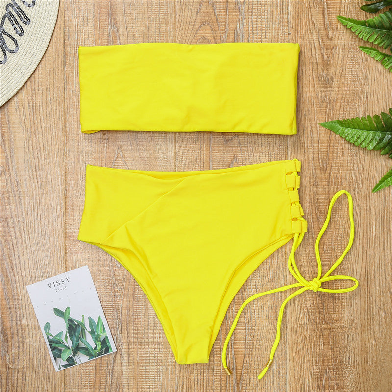 Dame Bandeau-bikini med høj talje Skovae