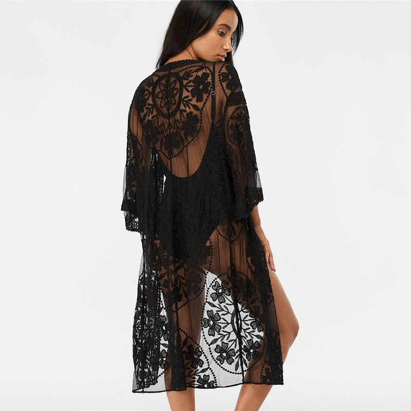Kvinder Elegant Hæklet Kimono med floral design Stilla