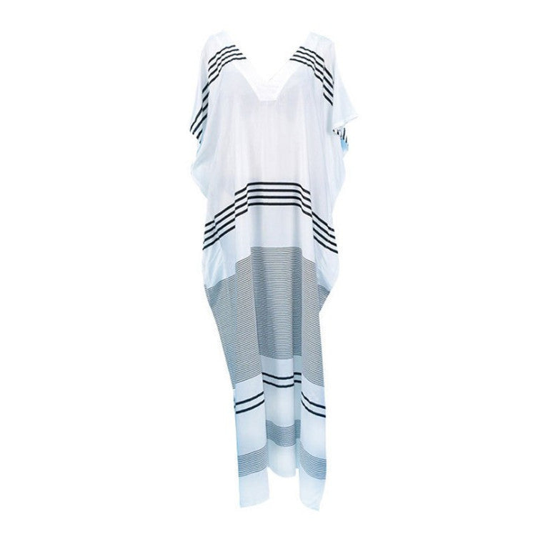 Dame elegant Strandkimono med stribemønster og dyb V-udskæring Stilla