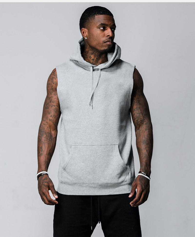 Herrer sporty ærmeløs sweatshirt med hætte og hyggelig kanguroppe lomme Stilla