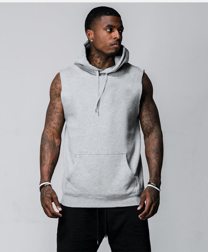 Herrer sporty ærmeløs sweatshirt med hætte og hyggelig kanguroppe lomme Stilla