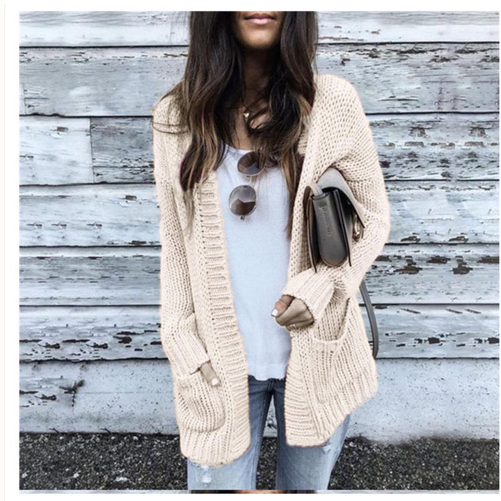 Kvinders chunky strik cardigan med dybe lommer og stilfuld snit Stilla