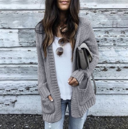 Kvinders chunky strik cardigan med dybe lommer og stilfuld snit Stilla