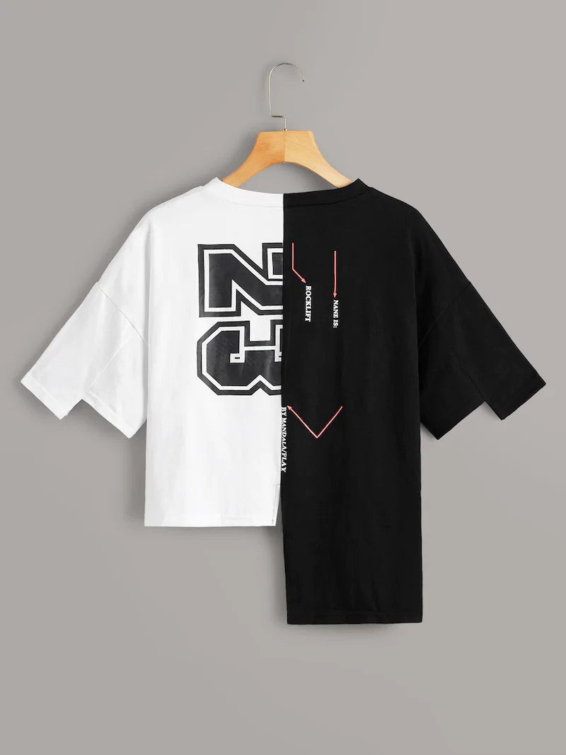 Dame Oversized T-shirt med spændende tofarvet design og grafiktryk Stilla