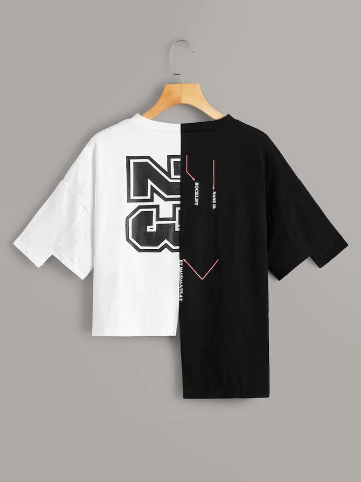 Dame Oversized T-shirt med spændende tofarvet design og grafiktryk Stilla