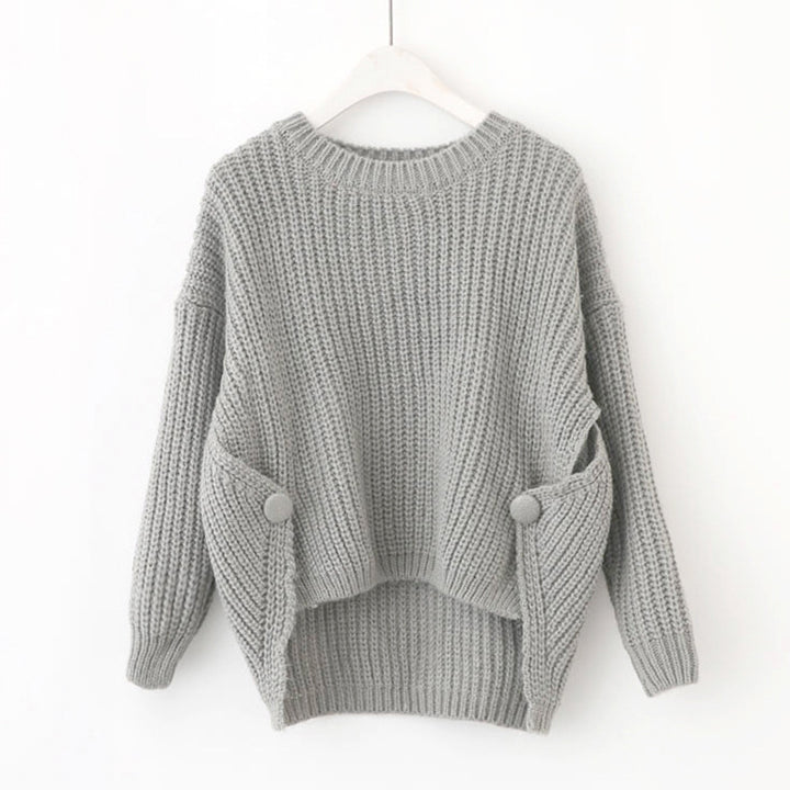 Kvinders casual strikket sweater med unikke knapdetaljer og oversized snit Stilla