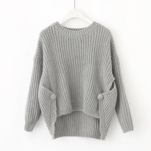 Kvinders casual strikket sweater med unikke knapdetaljer og oversized snit Stilla
