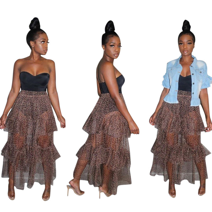 Dame Elegant Tulle Nederdel med lagdelt Camouflage-design Stilla
