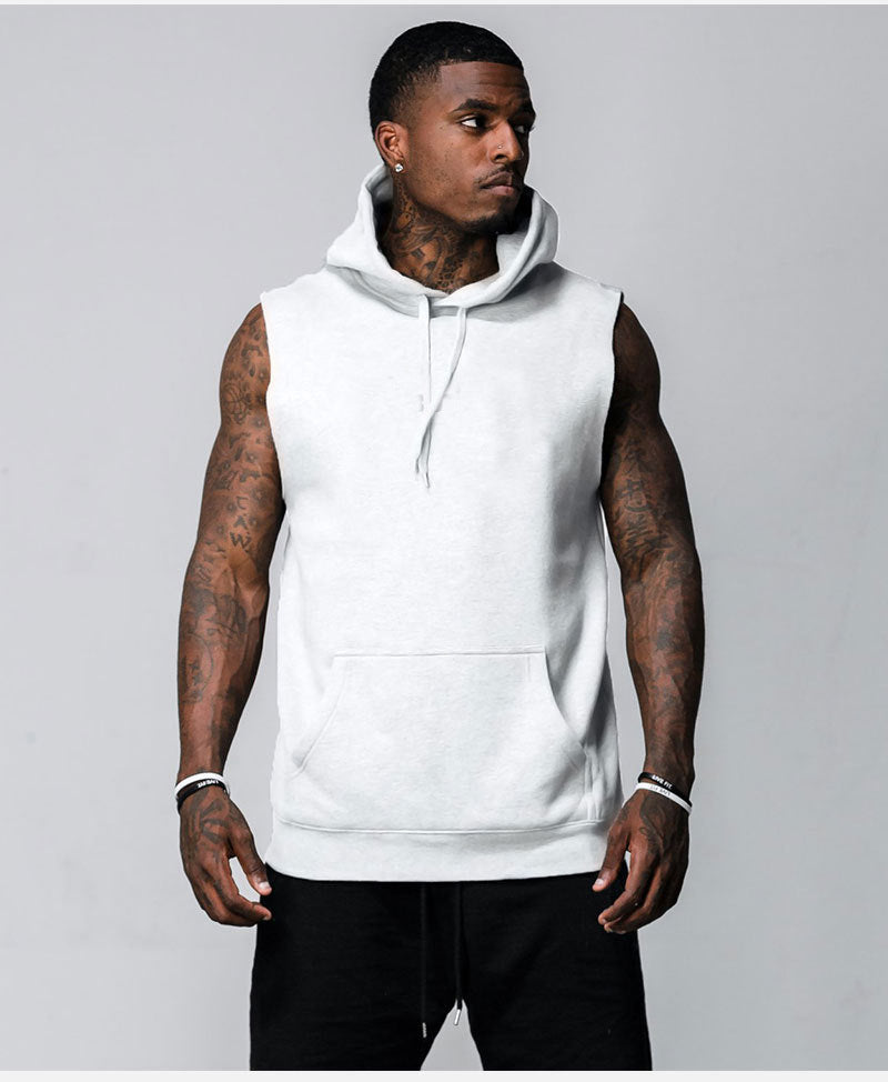Herrer sporty ærmeløs sweatshirt med hætte og hyggelig kanguroppe lomme Stilla