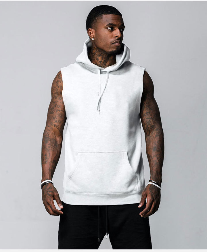 Herrer sporty ærmeløs sweatshirt med hætte og hyggelig kanguroppe lomme Stilla
