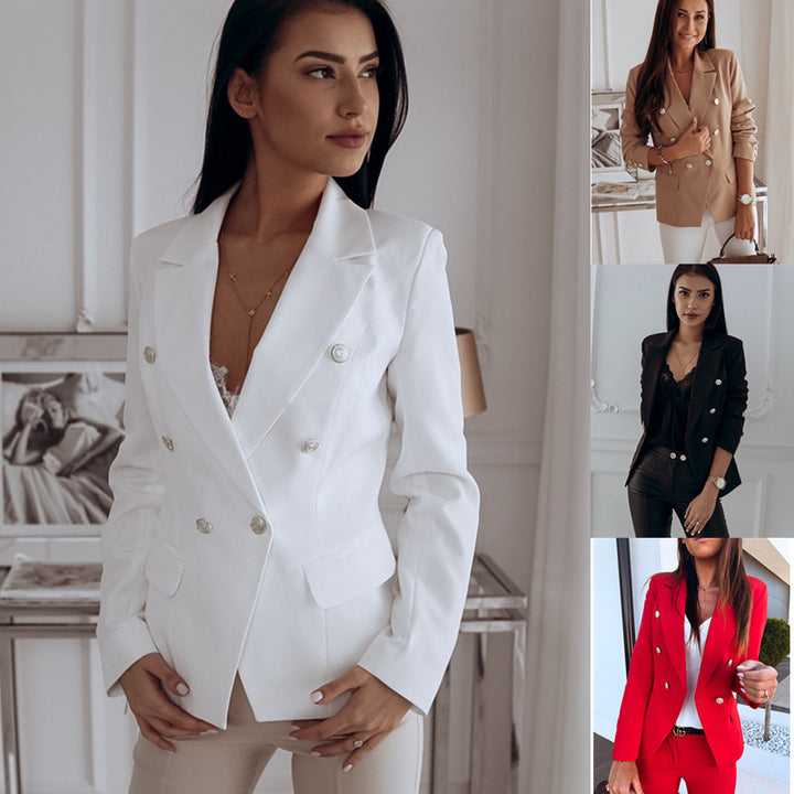 Dame elegant blazer med dobbelt knaplukning og moderne lommer Stilla