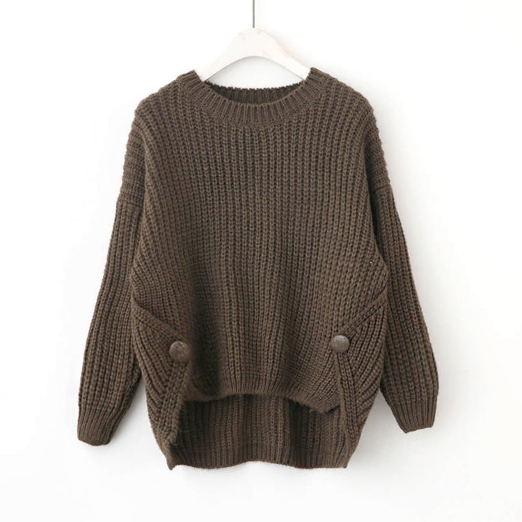 Kvinders casual strikket sweater med unikke knapdetaljer og oversized snit Stilla