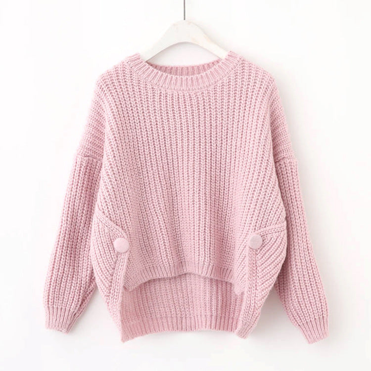 Kvinders casual strikket sweater med unikke knapdetaljer og oversized snit Stilla