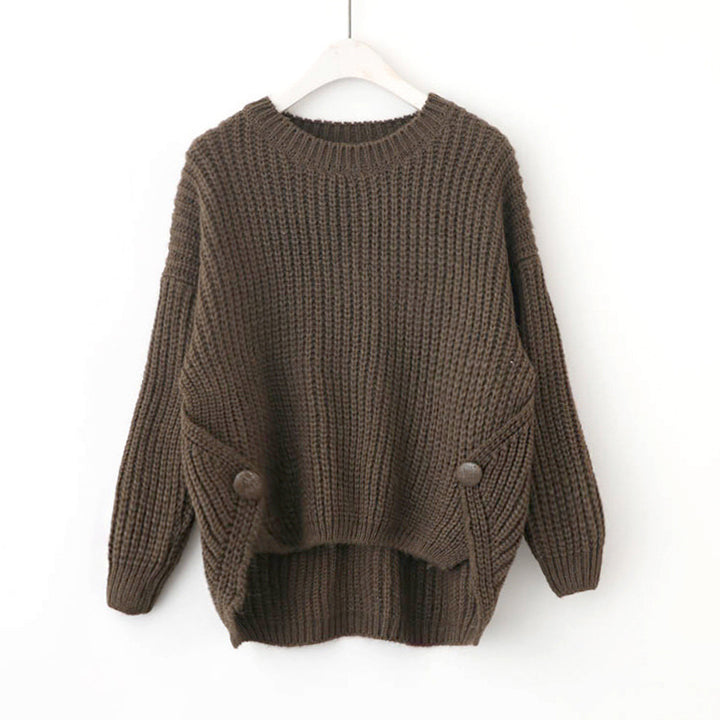 Kvinders casual strikket sweater med unikke knapdetaljer og oversized snit Stilla