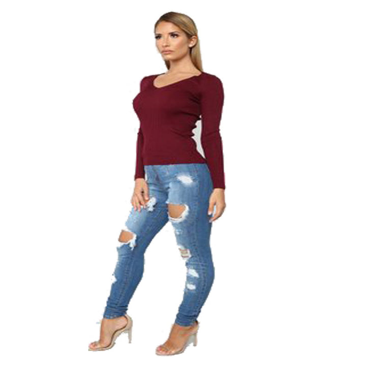 Dame højtaljede Ripped Skinny Jeans i trendy Used-Look Stilla