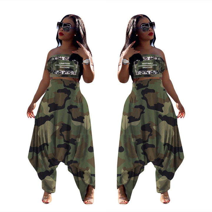 Damer Elegant Jumpsuit med asymmetrisk design og camouflage-mønster Stilla