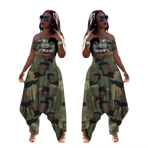 Damer Elegant Jumpsuit med asymmetrisk design og camouflage-mønster Stilla