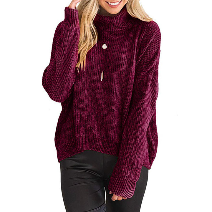 Dame groft strikpullover med kravefri design og afslappet snit Stilla